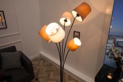 Design Stehlampe LEVELS 176cm weiß beige braun mit 5 Leinenschirmen