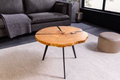 Runder Couchtisch ARBOR 65cm natur Eiche Massivholz schwarz Metall Beistelltisch