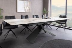 Ausziehbarer Esstisch EUPHORIA 180-220-260cm weiß Carrara Oro Keramik schwarz Metall