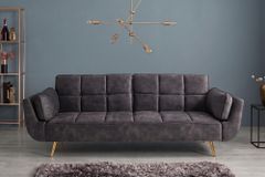 Retro Schlafsofa BOUTIQUE 215cm dunkelgrau Samt 3-Sitzer mit goldenen Füßen