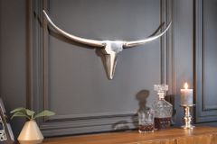 Moderne Design Wanddekoration BULL 75cm silber Aluminium Stierkopf