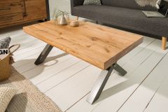 Massivholz Couchtisch THOR 110cm Wildeiche geölt X-Gestell Metall anthrazit Industrial Design