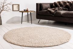 Design Teppich WOOL 150cm beige rund Wolle Handarbeit