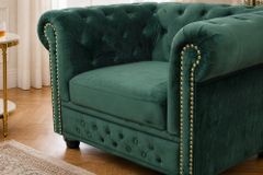 Barocker Sessel CHESTERFIELD flaschengrün Samt Federkern mit Knopfheftung