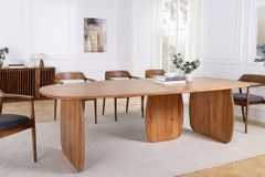 Design Esstisch SCULPTURA 240cm braun Akazie Massivholz mit skulpturalem Wangenfuß