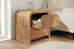 Massiver Nachttisch ART DECO 50cm cream finish beige Mangoholz mit Schublade