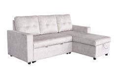 Ecksofa mit Schlaffunktion APARTMENT beidseitig aufbaubar champagner beige Samt inkl. Stauraum