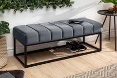 Moderne Sitzbank PETIT BEAUTÉ 110cm silbergrau Samt schwarzes Gestell