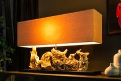 Einzigartige Treibholz Tischlampe PURE UNIQUE 80cm beige mit Leinenschirm