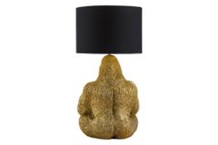 Handgefertigte Tischlampe KING APE 55cm gold schwarzer Stoffschirm Gorilla-Skulptur