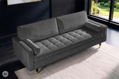 3er Sofa COZY VELVET 220cm grau Cord mit goldener Kappe