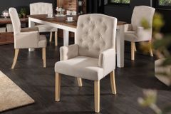 Eleganter Armlehnen Stuhl CASTLE beige mit Chesterfield Steppung im Landhausstil