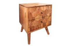 Massivholz Nachttisch MYSTIC LIVING 60cm Akazie natur 3D-Design mit Stauraum