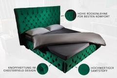 Design Boxbett PARIS 180x200cm dunkelgrün Samt Chesterfield Doppelbett