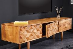 Massivholz TV-Lowboard ALPINE 145cm natur Akazie Retro Design honey finish