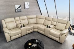 Exklusiver 5er Kinosessel HOLLYWOOD beige Ecksofa Getränkehalter Stauraum