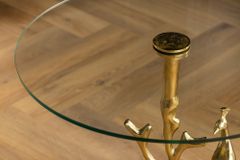 Runder Beistelltisch WILDLIFE PEACOCK 60cm gold Glasplatte Metall Pfauen-Skulptur