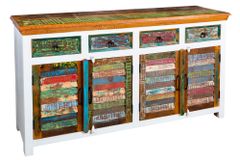 Einzigartiges Sideboard JAKARTA 160cm weiß bunt recyceltes Massivholz aus Fischerbooten