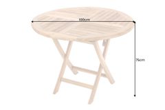Massiver Gartentisch EMPIRE TEAK 100cm natur Teakholz rund klappbar Outdoor Balkontisch