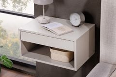 Design Nachttisch COMFORT 50cm weiß hängend mit Schublade und offenem Fach