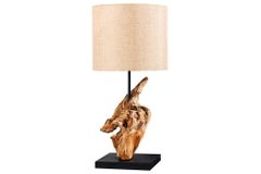 Treibholz Tischlampe HYPNOTIC 60cm natur Leinen-Schirm
