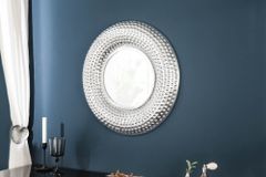Handgearbeiteter Wandspiegel ORIENT 60cm silber im Hammerschlag Design aus Metall