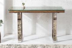 Massive Konsole BARRACUDA 120cm Teak mit Stahl Kufenfüßen inkl. Glasplatte