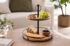 Massivholz Etagere PURE NATURE 40cm Mango rund mit zwei Etagen schwarzes Metall