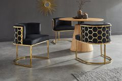 Stilvoller Stuhl ELEGANCE schwarz Samt gold Edelstahl mit Armlehne