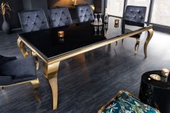 Eleganter Design Esstisch MODERN BAROCK 200cm schwarz gold Edelstahl Opalglas Tischplatte
