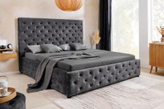 Boxbett PARIS 180x200cm grau Samt mit Stauraum und Lattenrost