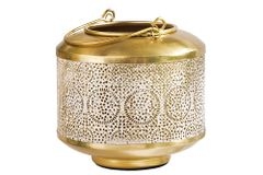 Deko Windlicht ORIENT 20cm gold Metall mit Patina handmade Laterne