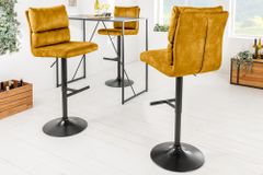 Höhenverstellbarer Barhocker COMFORT senfgelb Samt drehbar mit Lehne Metall schwarz