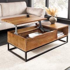 Höhenverstellbarer Couchtisch MAKASSAR FUNCTION 110cm braun Mangoholz honey finish
