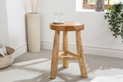 Massivholz Hocker BALI 45cm natur rund Teakholz Beistelltisch Sitzhocker Nachttisch