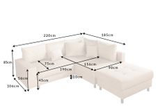 Moderne Wohnlandschaft KENT 220cm champagner beige Vogue Velours Samt Federkern mit Hocker