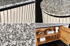 Massives Sideboard ADLON 170cm grau gebürstet Mangoholz mit weißer Marmorplatte