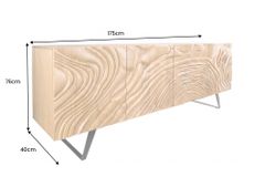 Massives Sideboard FLUID 175cm creme Mangoholz 3D-Design Kufengestell