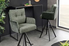 Drehbarer Design Barhocker BIG GEORGE grün Samt Taschenfederkern mit Armlehnen Metall