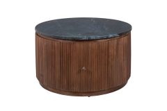 Runder Couchtisch COFFEE TABLE GATSBY 70cm braun schwarz Mangoholz Marmor Schublade