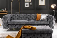 Chesterfield 3-Sitzer Sofa MODERN BAROCK 235cm dunkelgrau Samt Federkern Metallfüße