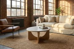 Runder Couchtisch ENSO 80cm weiß Marmor Keramik Eichenholz