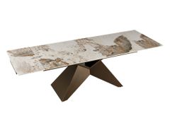 Design Esstisch DIAMOND 180-260cm weiß braun Pandora Keramik Metallgestell bronze