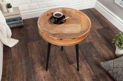 Massiver Beistelltisch PURE NATURE 35cm natur Mangoholz rund mit schwarzen Metallbeinen