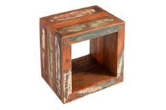 Massiver Beistelltisch JAKARTA 45cm bunt Cube aus recyceltem Holz Regal