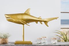 Maritime Skulptur HAI 68cm gold handmade Metall Design Haifisch