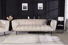 Design 3-Sitzer Sofa NOBLESSE 225cm champagner beige Samt 3-Sitzer Federkern schwarze Metallfüße