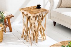 Massivholz Beistelltisch DRIFTWOOD 60cm natur Teak viereckig im Stelzen-Design