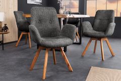 Drehbarer Design Stuhl BALTIC dunkelgrau Bouclé natur Eiche Massivholz mit Armlehne
