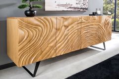 Massives Sideboard FLUID 175cm creme Mangoholz 3D-Design Kufengestell